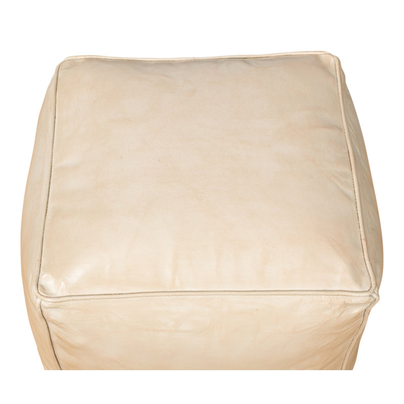 Square Ottoman, Beige Genuine Leather