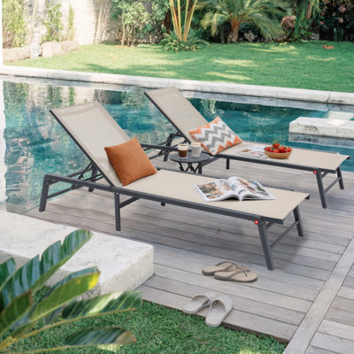 Aluminum Free-Assemble Outside Anti-Rust Pool Lounge Chairs, Outdoor Chaise Lounge Set, Lay Flat Sun Loungers for Tanning Poolside Yard Patio Deck Lou