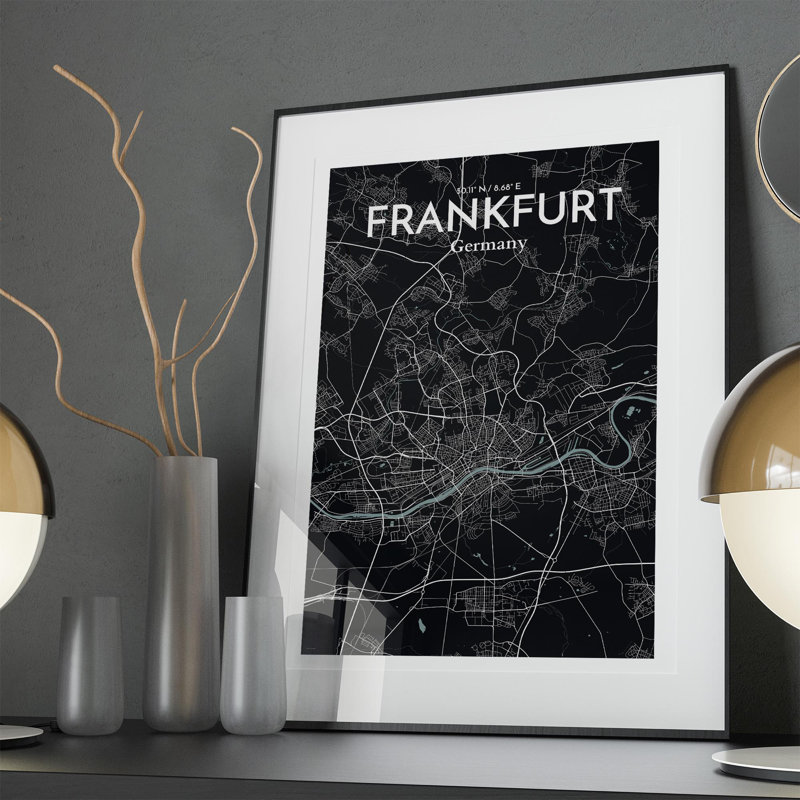 Carte de Francfort, impression graphique contrastée, Gris / noir, H 36 po x l 24 po