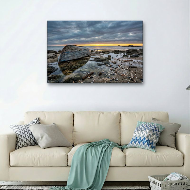 Coucher de soleil sur le bateau, reproduction d'art sur toile, ensemble de 1, Toile tendue, H 28 po x l 40 po
