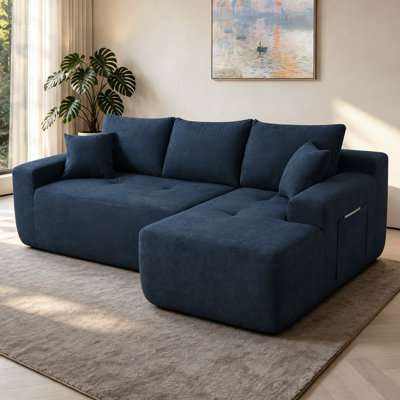 85" L-Shaped Cotton Linen Cloud Sectional Sofa