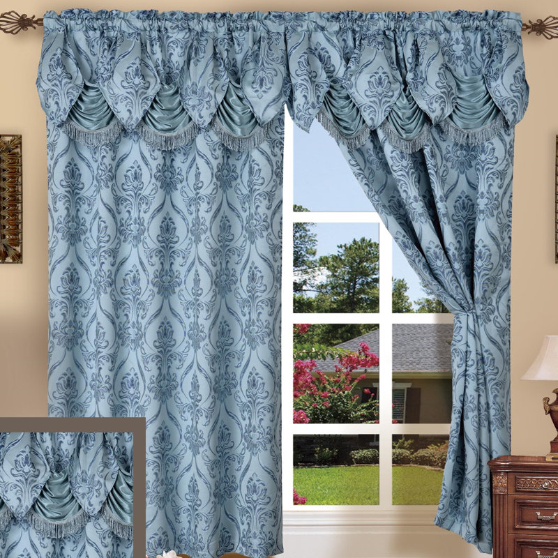 Paire de rideaux obscurcissant damassés en polyester (ensemble de 2), Bleu