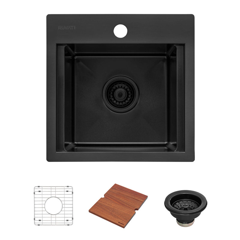 Roma Workstation 15" L x 15" W Drop-in Bar Sink, Gunmetal Black, 15" L x 15" W
