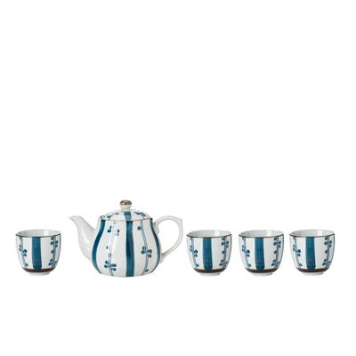 Winston Porter Jveon 18.5 fl. oz. Stovetop Safe Porcelain China Striped Teapot Set Teapot For