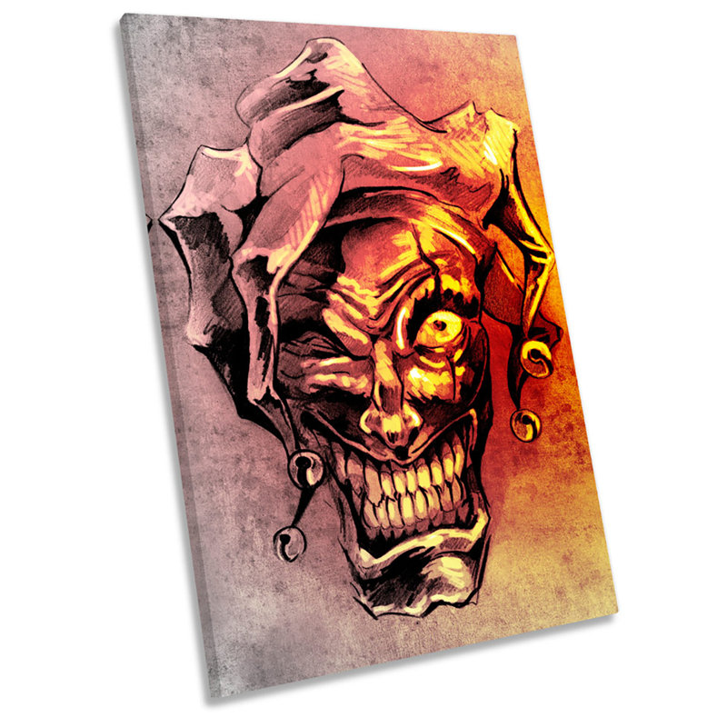 Jester Clown Joker Grunge Framed CANVAS WALL ART Picture Print, 24cm H x 16cm W x 2cm D