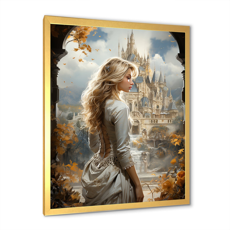 Fairytale Princess Castle - Fantasy, art mural, Cadre doré simple, H 32 po x l 16 po x P 1 po