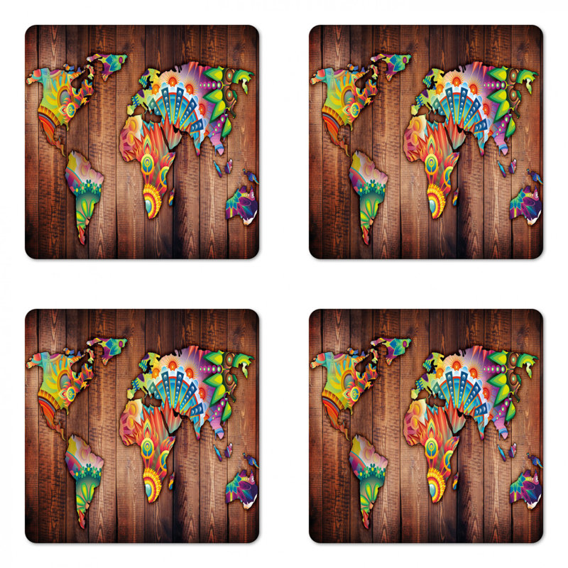 Fiche sous-verre floral world map