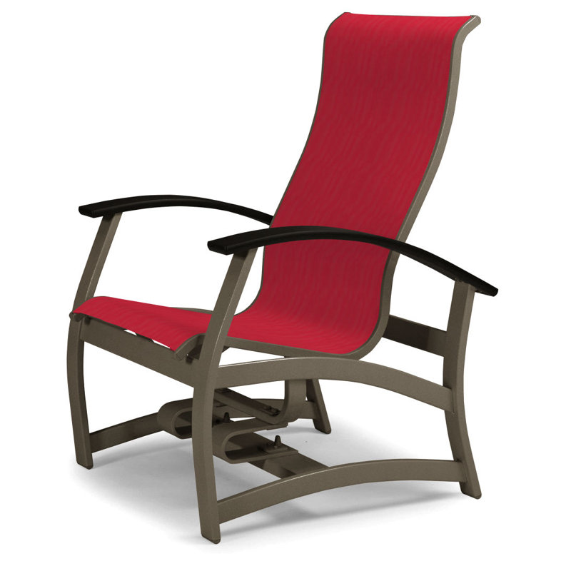 Askar Powder Coated Aluminum Outdoor Lounge Chair, Black P70, Red 1D Sunbrella®, Textured Beachwood