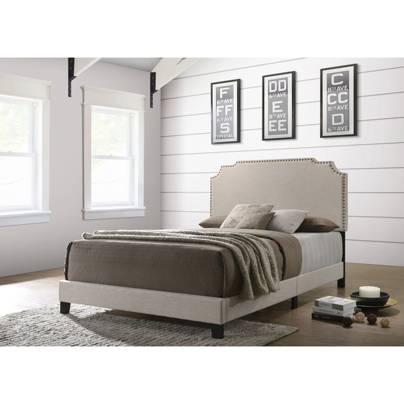 Victorialynn Upholstered Full Panel Bed Beige, Beige, Full