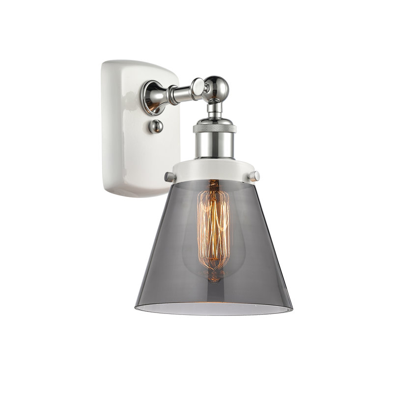 Applique murale 1 lumière 6 "Ballston Urban Cone, DEL, Plaqué couleur fumée, Blanc / chrome poli