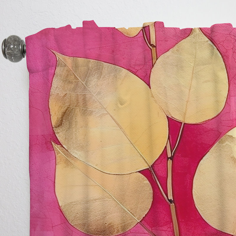 Pink Gold Leafs Harmony II - Floral Curtain - Velvet Room Darkening - 1 Panel, 52" W x 84" L