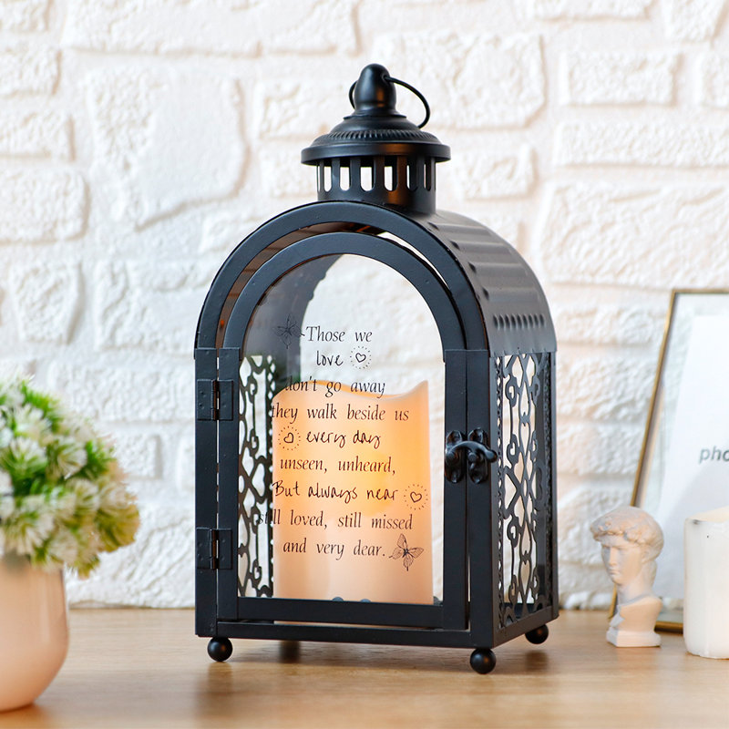 Trinx 11''H Memorial Remembrance Lantern with Commemorative Poems, Black