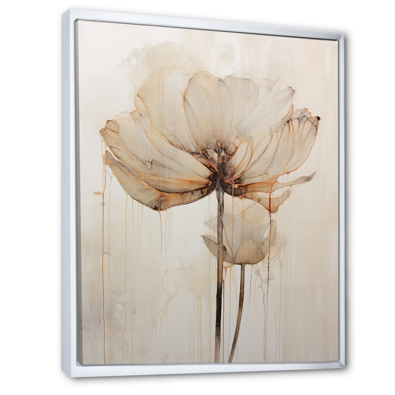 «Beige Lotus Reflections I» sur toile, Cadre flottant blanc, H 32 po x l 24 po x P 1 po