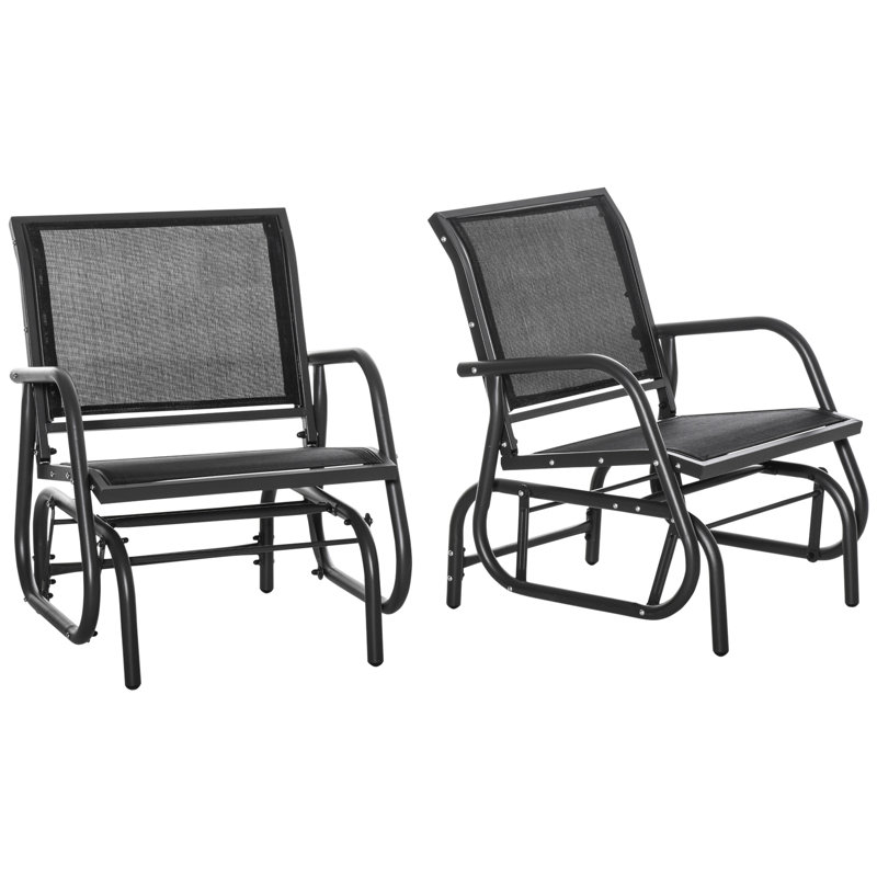 2 Metal Frame Glider Chairs With Breathable Textile Seat Mat - Transform Your Outdoor Into A Chill Spot: Garden, Poolside, Backyard, Balcony Black Porch Create Space: