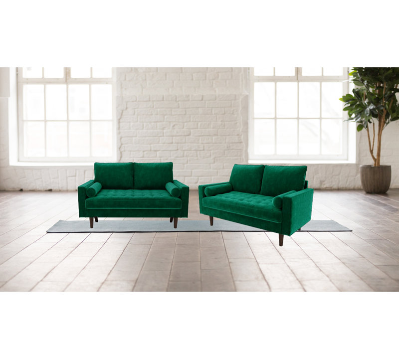 Ensemble de causeuse en velours luxueux avec pieds en bois élégants, Causeuse, coussins décoratifs, Vert