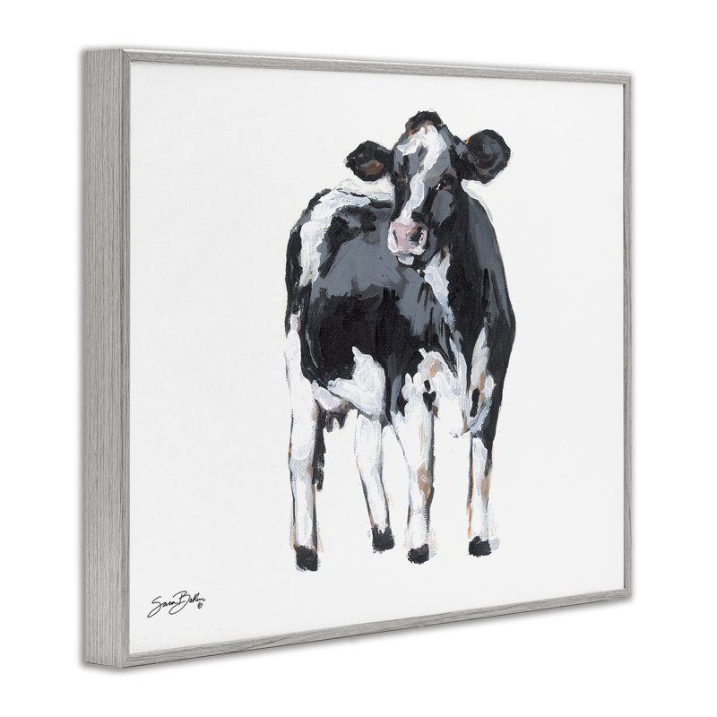Vache laitière regardant giclée encadrée, design par Sara Baker, Estampe numérique Farmhouse, H 16 po x l 20 po