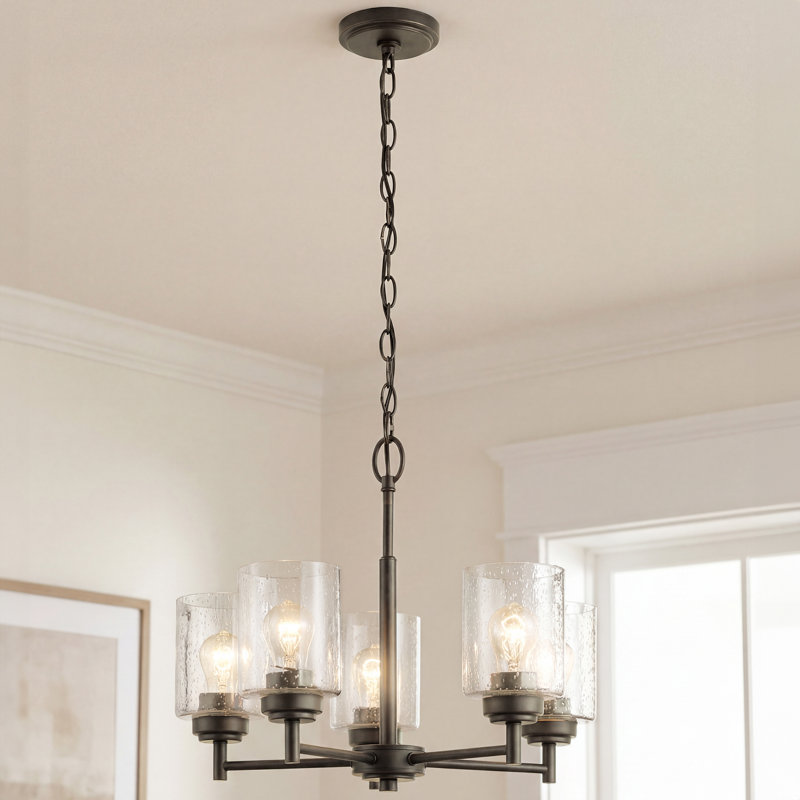 Lustre traditionnel à 5 lumières avec abat-jour Winslow, Bronze vieilli