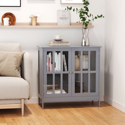 Buffet, armoire de rangement avec 2 portes, crédence pour cuisine multifonction, console, salon, gris
