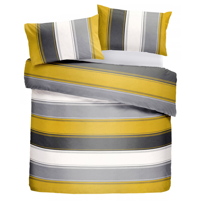 Polyester Striped Duvet Cover Set with Pillowcases, Kingsize Duvet Cover, Ochre