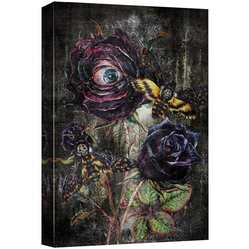 Art gothique, roses gothiques et papillons de nuit avec œillets, Toile tendue, H 18 po x l 12 po