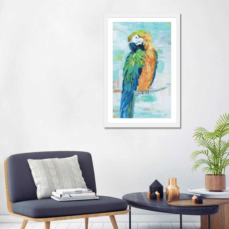 «Island Parrot II» par Sally Swatland - reproduction d'art, Blanc, H 32 po x l 24 po x P 1 po, Papier encadré blanc