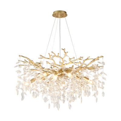 8-Light Gold Crystal Chandelier with Metal Frame in American Traditional Style