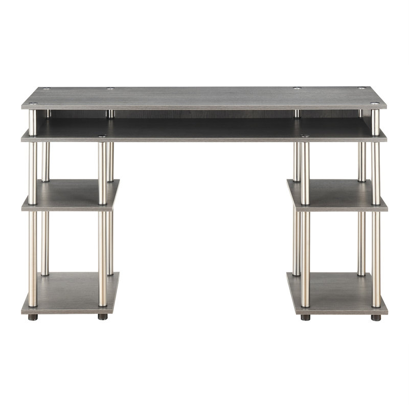 Edwin No Tools Computer Desk with Built-In Outlets, Gray
