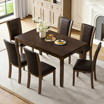 Modern 7-Piece Dining Table Set with 6 Upholstered Chairs, Wooden Rectangular Dining Table Set for 6 with Chairs, for Dining Room, Kitchen, Restaurant