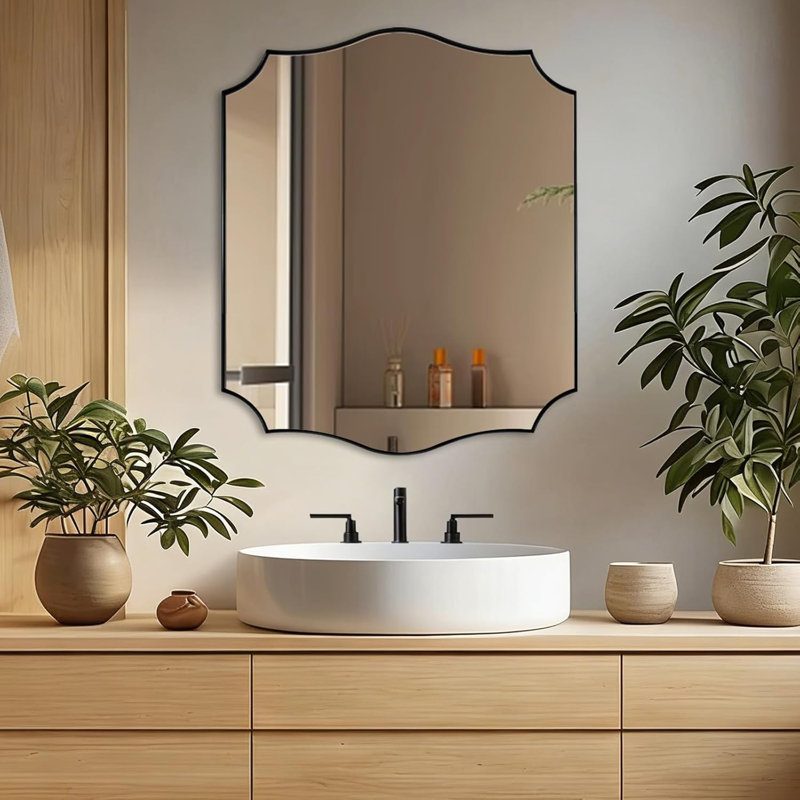 Miroir de salle de bain Anayalee Cadre en acier inoxydable, Noir mat, 36 po x 30 po