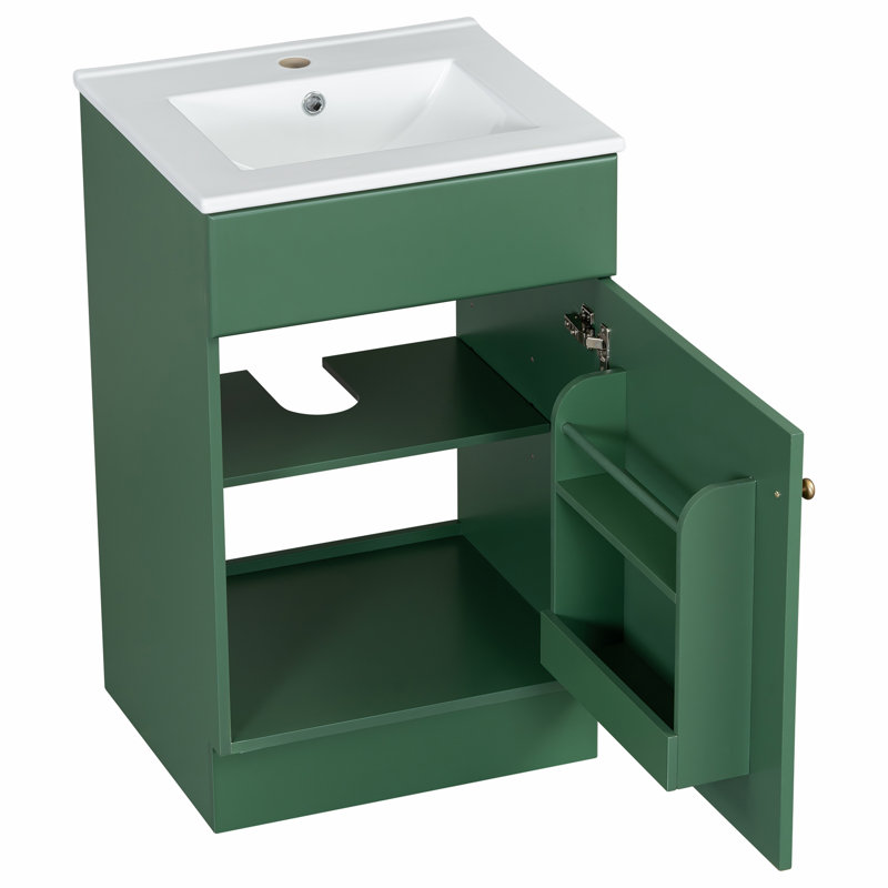 Armoire de meuble-lavabo avec tablette de porte et tablette réglable, Vert