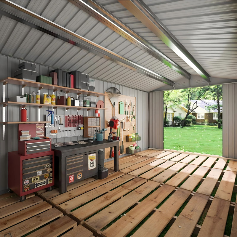 12 ft. W x 18 ft. D Large Outdoor Metal Shed, All-Steel Construction with Windows and Lockable Doors