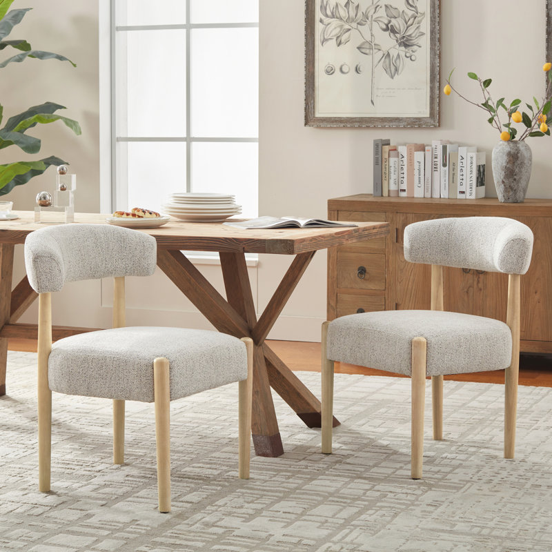 Chaise de salle à manger rembourrée (ensemble de 2), Beige/brun