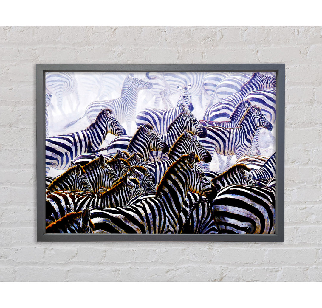 Zebra Stampede - Einzelner Bilderrahmen Kunstdrucke auf Leinwand