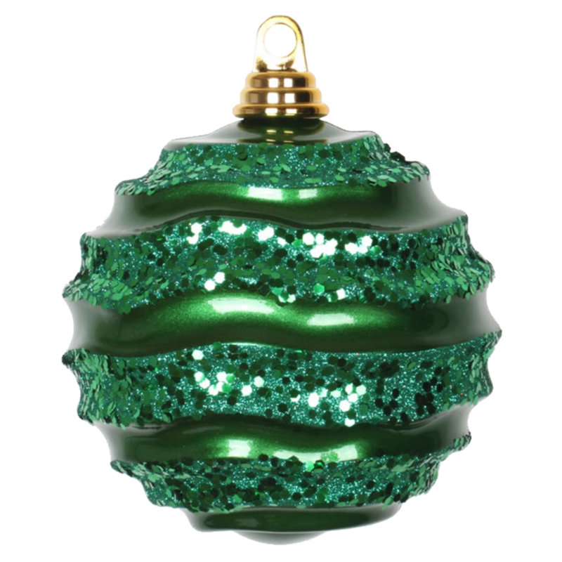 Ornement de Noël boule rayée et scintillante, H 6 po x l 6 po x P 6 po, Vert
