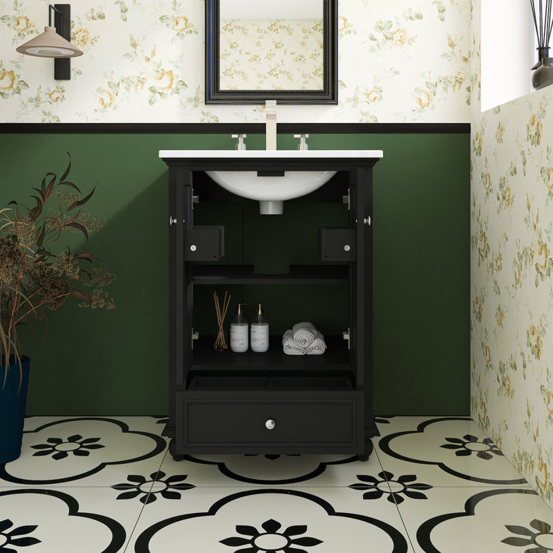 Meuble-lavabo autoportant 24,4 po avec comptoir en céramique, Noir