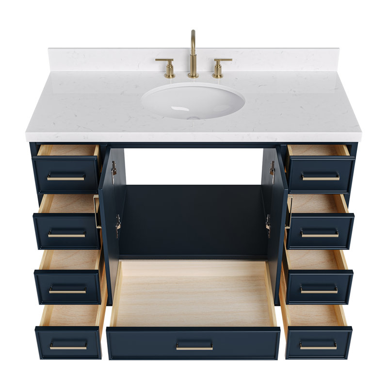 48.25'' Single Bathroom Vanity with Carrara Quartz Top, Midnight Blue