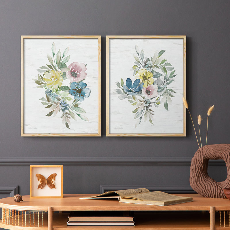 «Spring Meadow Arrangement I», reproduction encadrée de qualité supérieure - prête à être accrochée - aucun clou requis - aucun clou requis