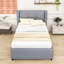 Lit plateforme double tapissier en bois avec lit gigogne et tête de lit-258239004