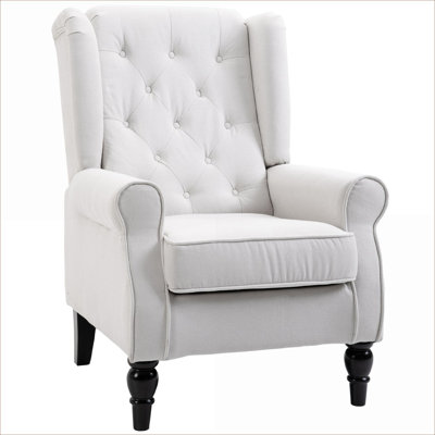 Ideal for Living Rooms and Home Offices, Luxury Tufted Wingback Accent Chair Fabric Clean White
