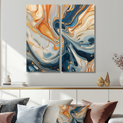 «Teal Orange Aqua Symphony», reproduction sur toile abstraite