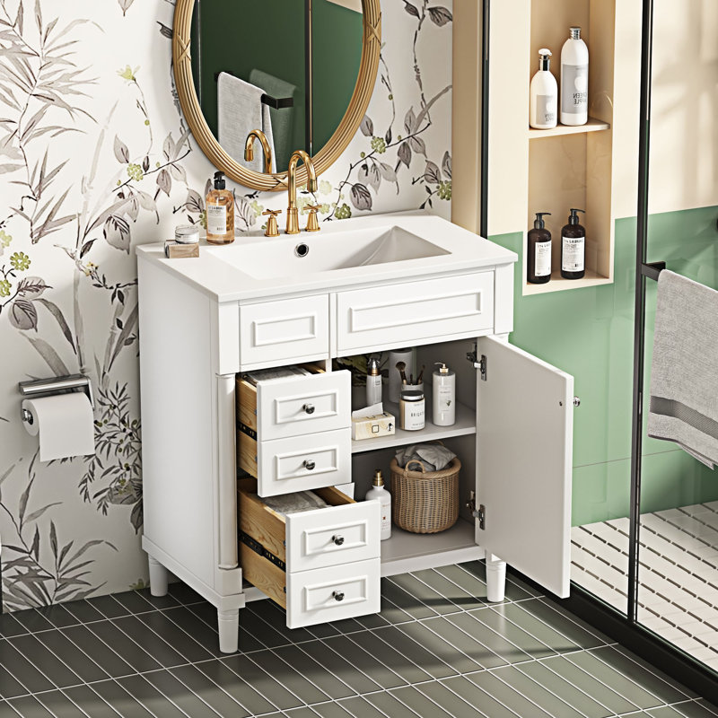 Meuble-lavabo autoportant avec lavabo, Argent argent, Blanc