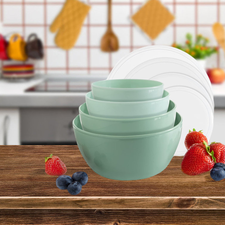 COOK WITH COLOR Nesting Mixing Bowls - 12 Piece Plastic Bowl Set with Lids,  Microwave Safe (Mint Ombre)