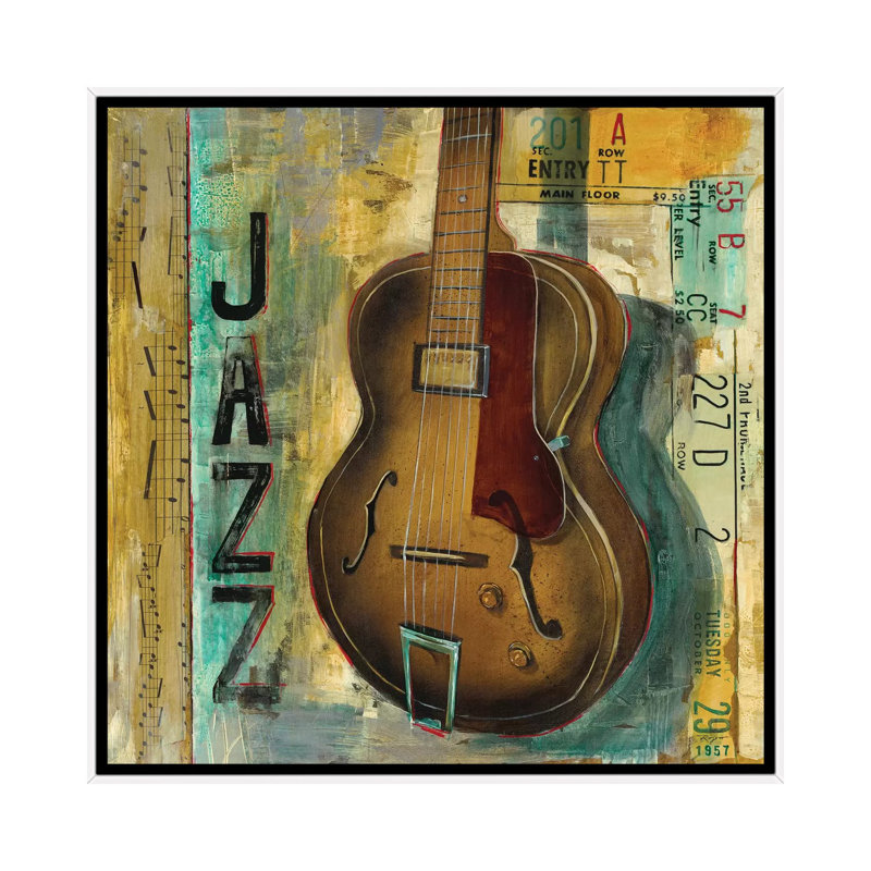 «Jazz» par Pablo Rojero - peinture sur toile tendue, H 12 po x l 12 po x P 1,5 po, Cadre blanc
