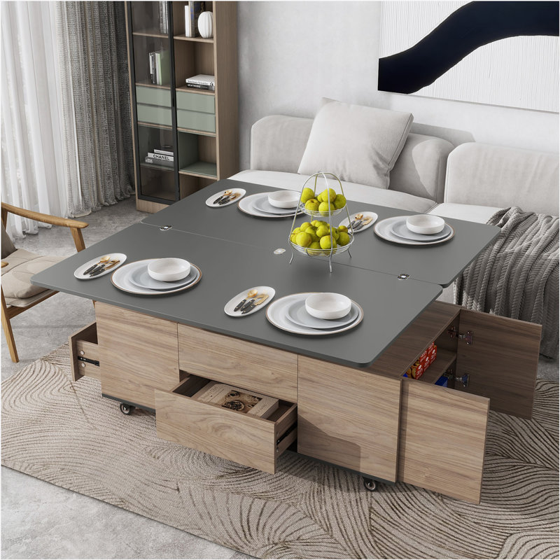 Lift top coffee table,Cocktail table,Living room table with  with Storage, Black, Walnut
