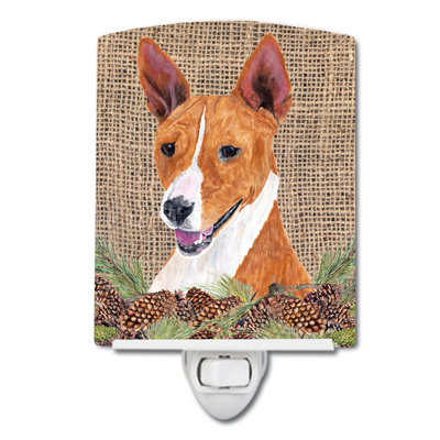 Éclairage de nuit en céramique à carreaux de pin et en toile jute basenji