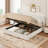 King Size Bed Frame with Lift Up Storage, Corduroy Upholstered Platform Bed with Wingback Headboard, Solid Wooden Slats, No Box Spring Needed, Hydraulic Support, White-2035002008-2035002012