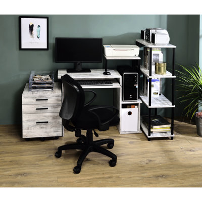 Bureau d'ordinateur Kd avec tablette et plateau pour clavier, style antique blanc et noir.