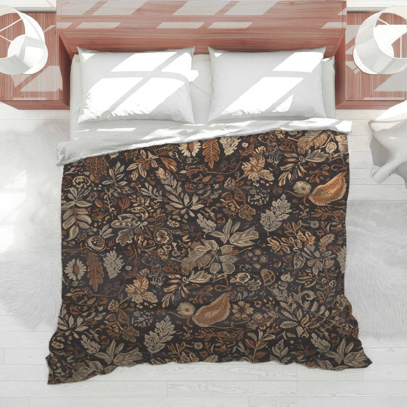 Intricate Floral Foliage Pattern Comforter, Queen