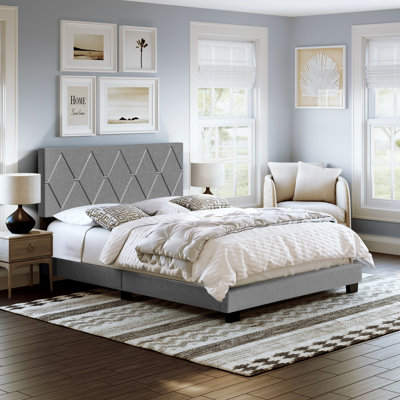 Structure de lit tapissier avec tête de lit Diamond Linen