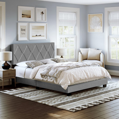 Structure de lit tapissier avec tête de lit Diamond Linen